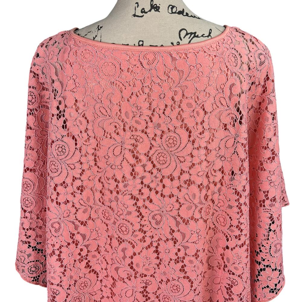 Simply Emma Lace Overlay Top Women Size 3X Salmon Pink Tank Lined Poncho Blouse - Picture 6 of 12